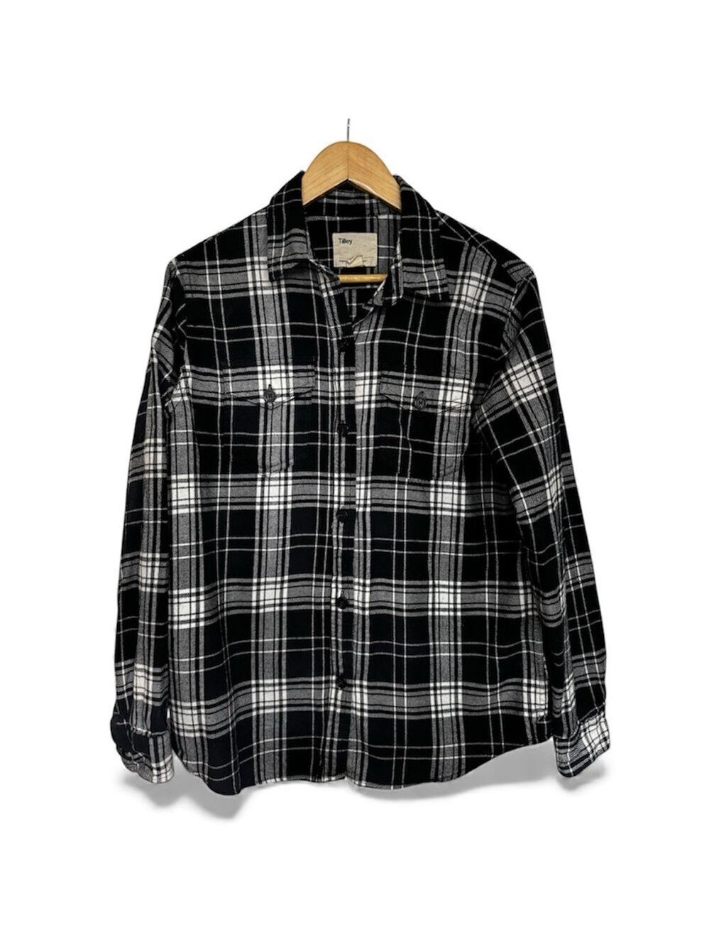 Tilley Black White Plaid Flannel Button Down Shirt Medium